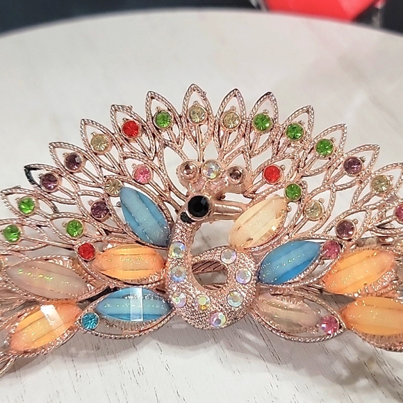 Peacock Multi Color Gemstone Alligator Hair Clip Barrette Accessory - Picture 2 of 8